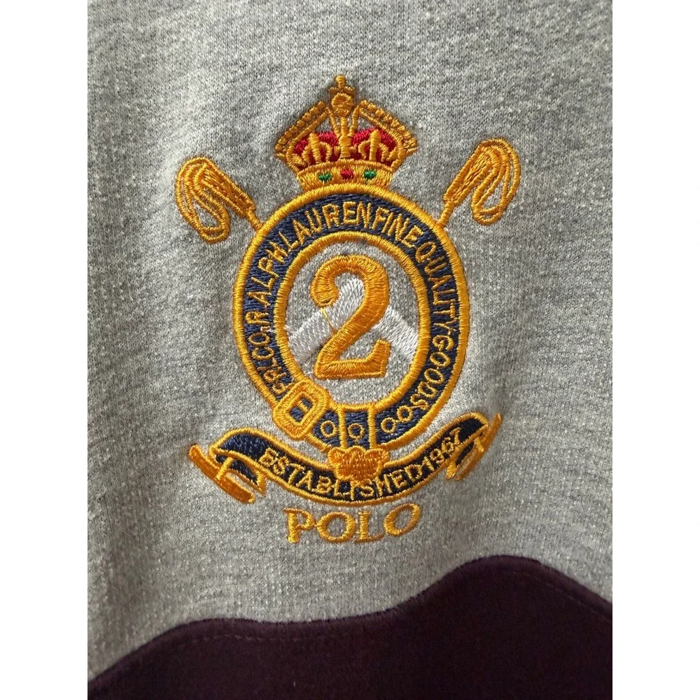 Polo Ralph Lauren Mens Gray Burgundy Colorblock Big Pony Crest Sweatshirt M
